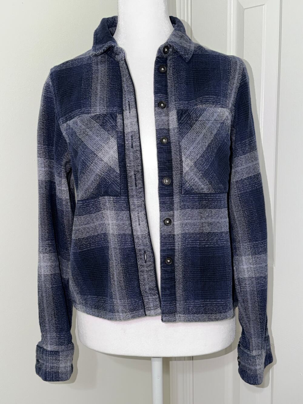 Topshop Petite Blue Plaid Button-Up Shirt Jacket